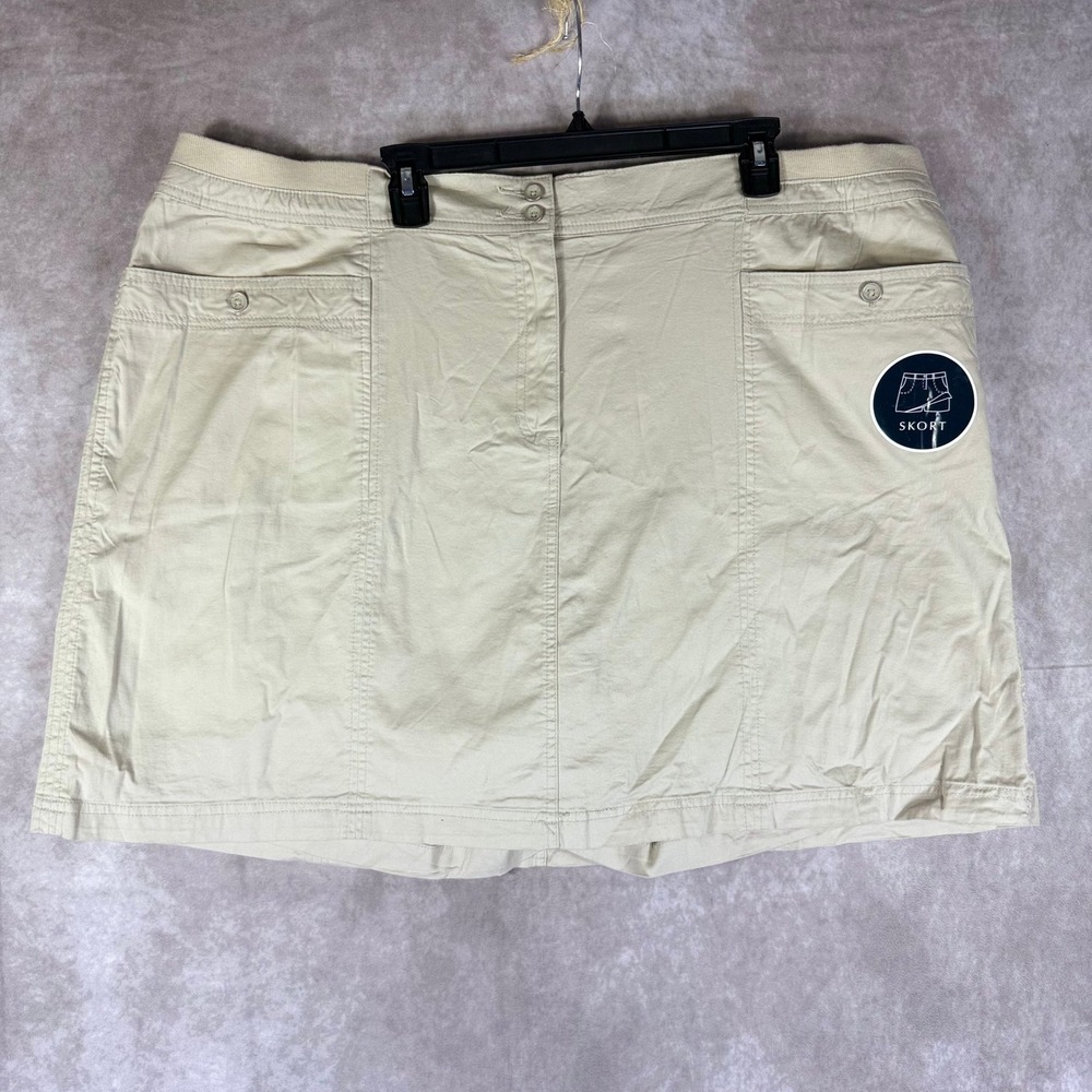 Karen Scott Skort Women Plus 24W Beige Cotton Blend Stretch Casual Pocket Skirt